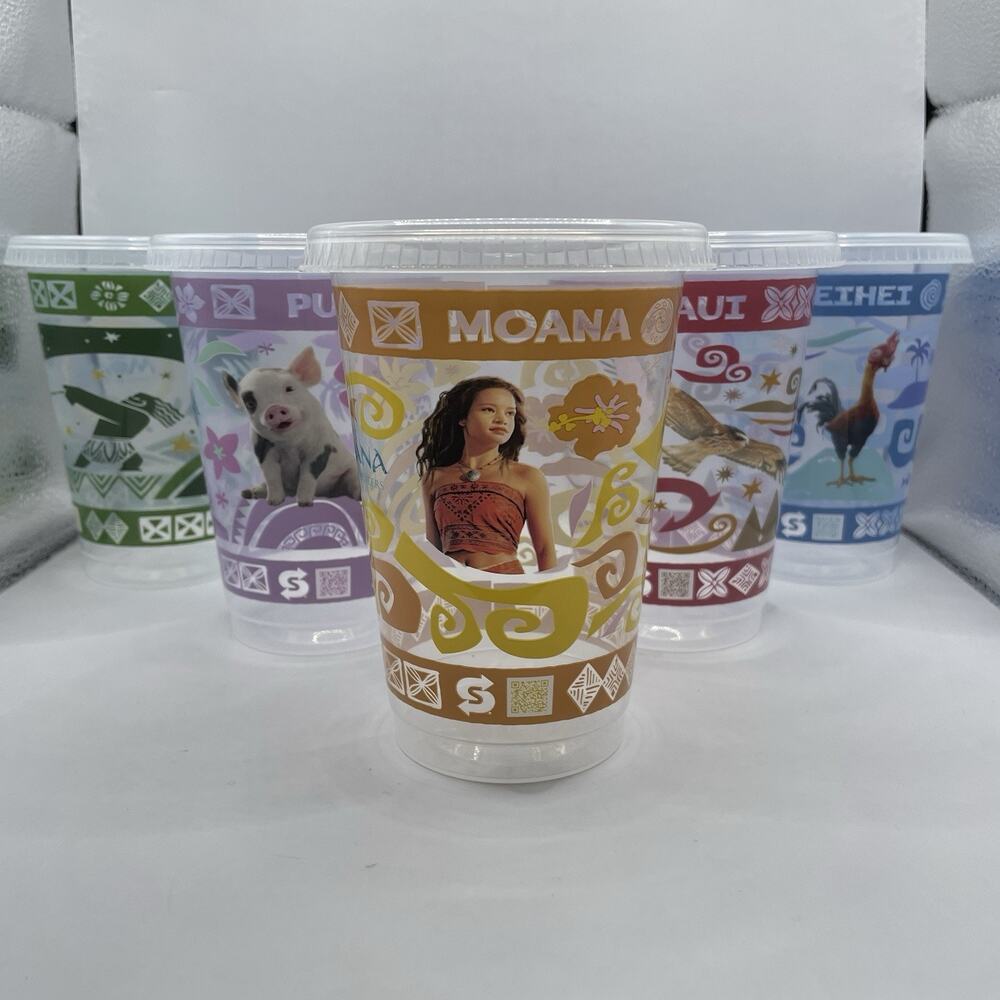 Complete Set of 5 Subway x Disney Moana Collectible Movie Meal Cups with Lids